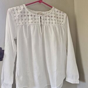 J. Crew White Crochet Yoke Blouse